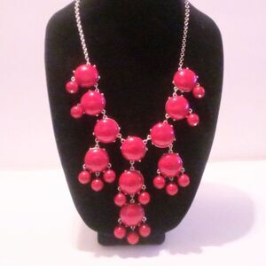 Red Cabochon Silver Tone Beaded Bib Statement Necklace *